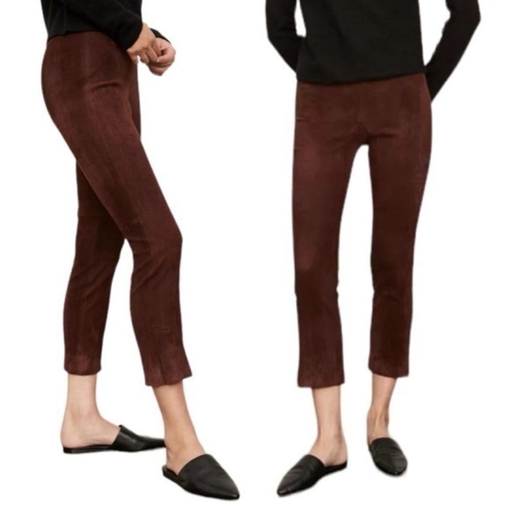 Vince Stretch Suede Lamb Leather Split Hem Maroon Burgundy‎ Cropped Pants Small